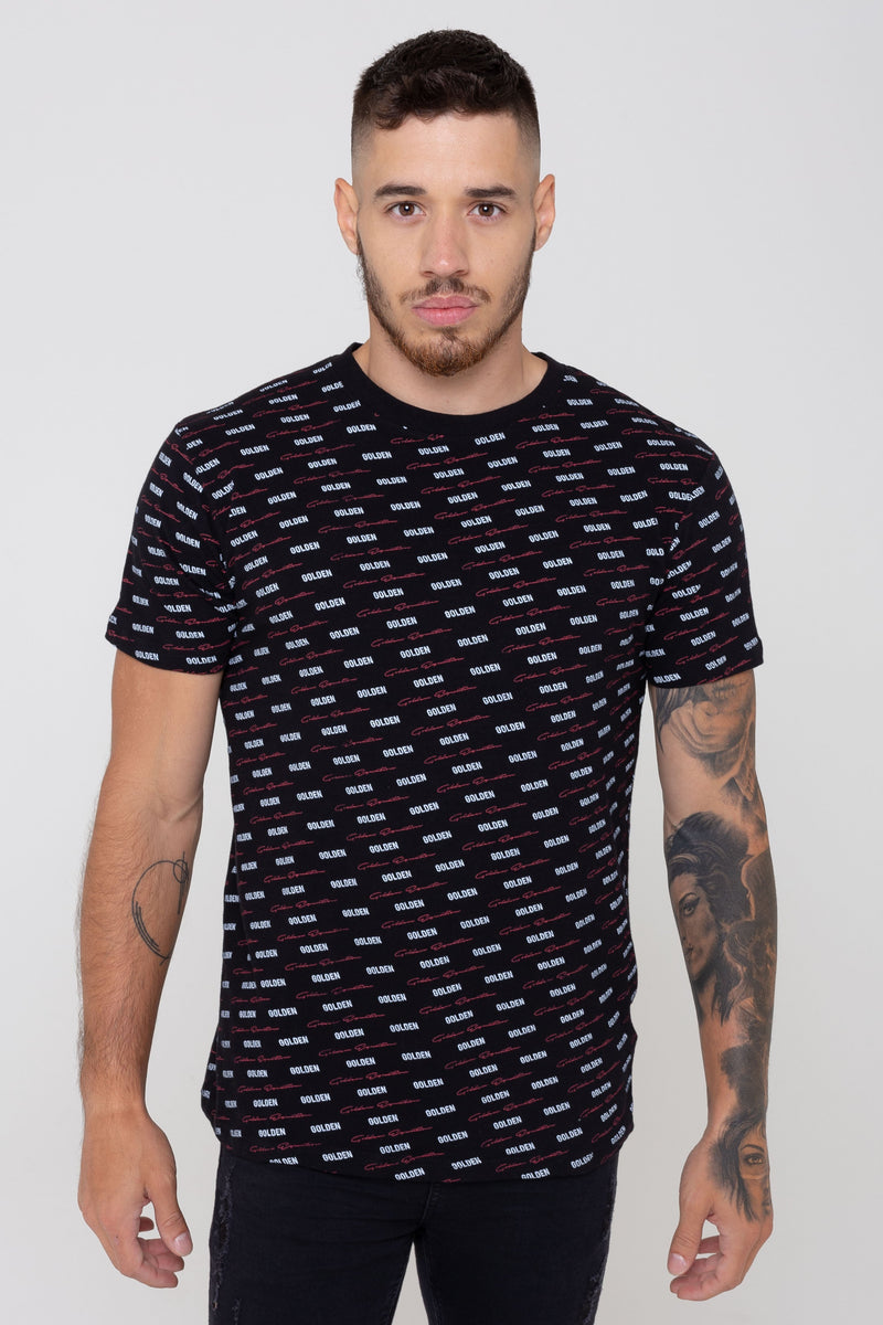 Drone Signature Angled Print Men's T-Shirt - Black from Golden Equation