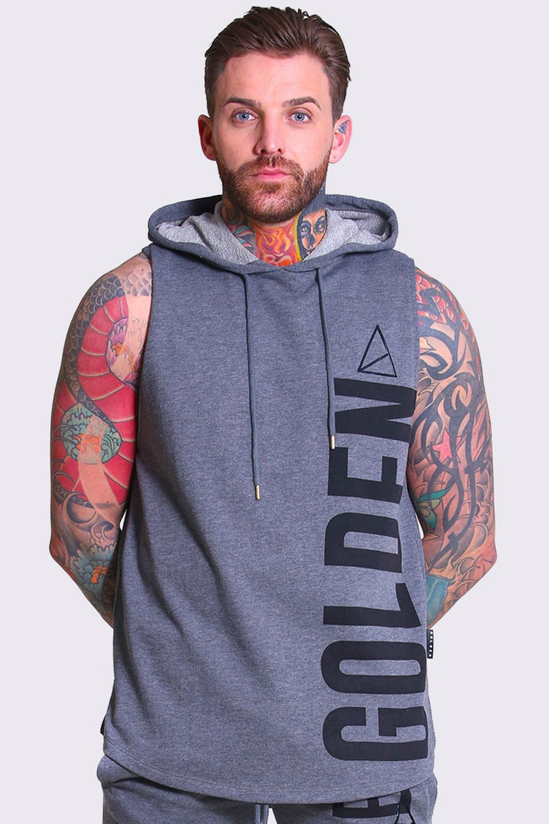 Xabia Sleeveless Printed Men's Gym Hoodie - Grey from Golden Equation